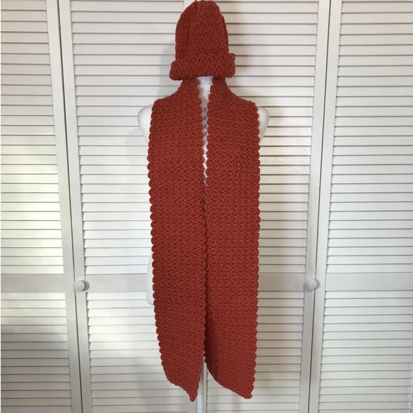 Handmade Accessories - NWT Handmade Crocheted Brown Textured Matching Adult Beanie Scarf 76”